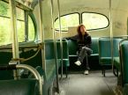 Inside a vintage bus at Sandon.